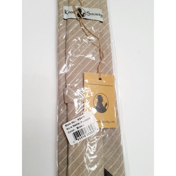 Knot Society 100% Cotton Portland Brown Tan Neutrals Classic Mens Tie NWT - Picture 5 of 7